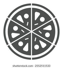 Pizza ícone sólido, conceito de padaria. Gráficos vetoriais. Pizza fatiada sinal de comida saborosa no fundo branco, ícone de estilo de glifo para design móvel ou web