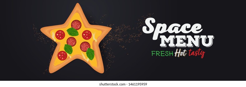 Pizza Star. Space menu template.  Banner for cafe menu for advertising and promotion. Vector 
