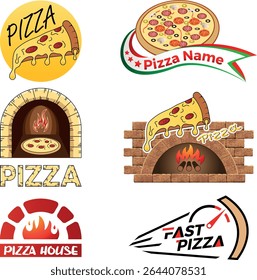 pizza, forno de pedra, italiano, massa, comida, restaurante - logotipo, branding, design vetorial