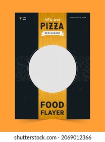Pizza Store Fast Food Restaurant Flyer Poster Design menu, food ordering, junk food. Pizza, Burger, French fries and Soda Vector illustration design template