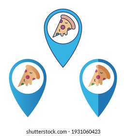 Pizza store icon location with 3 styles outline color, gradient and flat