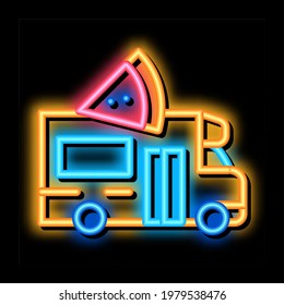 pizza street food van neon light sign vector. Glowing bright icon pizza street food van sign. transparent symbol illustration