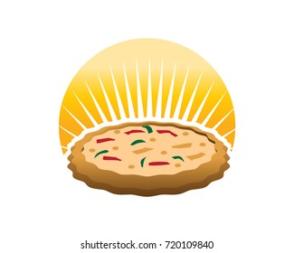 pizza with sun logo, pizza logo, illustration design, isolated on white background