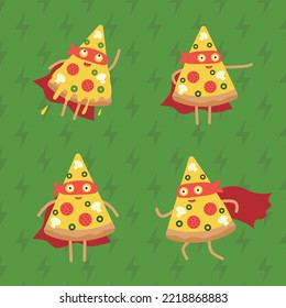 Pizza superhero mascot set of 4 characters