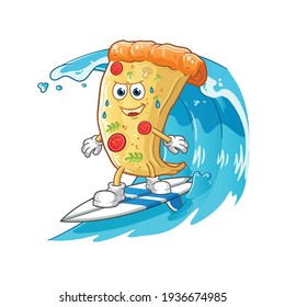 pizza surfing on the wave character. cartoon mascot vector