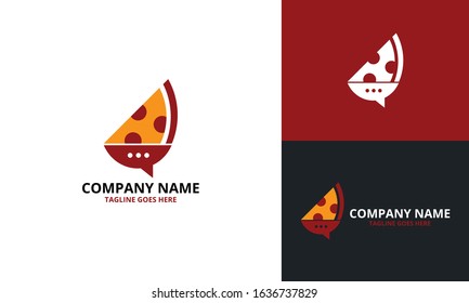 Pizza Talk Logo Design Template. Illustration vector graphic. Creative Concept for food Discuss logo. food forum logo. Restaurants. Cooking business. cafe communication and menu.