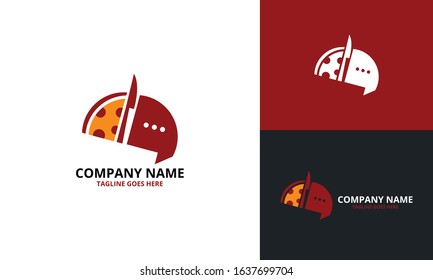 Pizza Talk Logo Design Template. Illustration vector graphic. Creative Concept for food Discuss logo. food forum logo. Restaurants. Cooking business. cafe communication and menu.