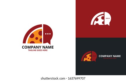 Pizza Talk Logo Design Template. Illustration vector graphic. Creative Concept for food Discuss logo. food forum logo. Restaurants. Cooking business. cafe communication and menu.
