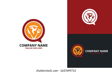 Pizza Talk Logo Design Template. Illustration vector graphic. Creative Concept for food Discuss logo. food forum logo. Restaurants. Cooking business. cafe communication and menu.