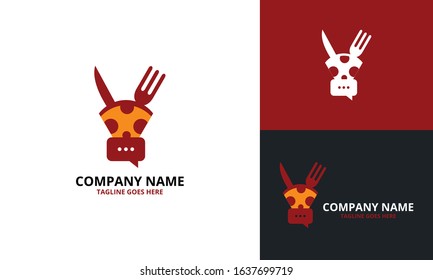 Pizza Talk Logo Design Template. Illustration vector graphic. Creative Concept for food Discuss logo. food forum logo. Restaurants. Cooking business. cafe communication and menu.