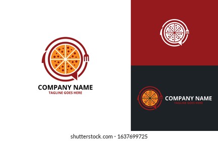 Pizza Talk Logo Design Template. Illustration vector graphic. Creative Concept for food Discuss logo. food forum logo. Restaurants. Cooking business. cafe communication and menu.