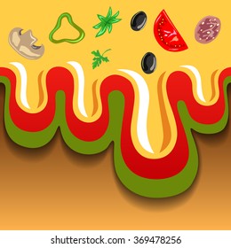 Pizza taste colored seamless drips, vector illustration