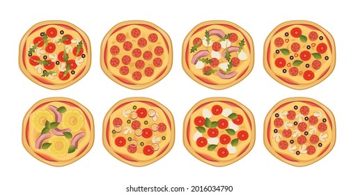 Pizza tasty different set vector illustration isolated
