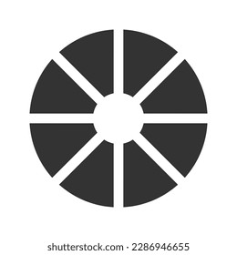 Pizza template. Donut or pie chart example. Circle divided on 8 equal slices. Wheel diagrams with eight sectors isolated on white background. Vector graphic illustration