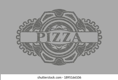 pizza text inside Grey stroke emblem. Solid fancy background. Artistic illustration. 