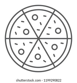 Pizza thin line icon, italian and food, fast food sign, vector graphics, a linear pattern on a white background, eps 10.