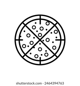Icono de línea delgada de pizza sobre fondo blanco.