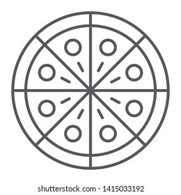 Pizza thin line icon, party and meal, fast food sign, vector graphics, a linear pattern on a white background, eps 10.