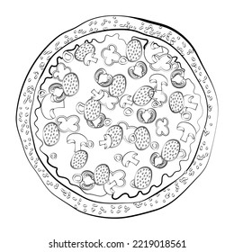 Pizza with a thin line. Vector on a white background.