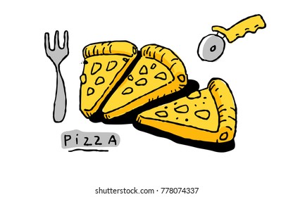 Pizza time in Black and yellow and good for Mural design template for restaurant. 