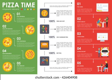 Pizza Time infographic elements. Flat concept web vector illustration. Pizzeria presentation.