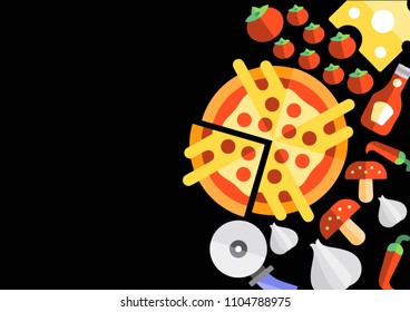 Pizza with tomato, mozzarella, basil and olives. Top view