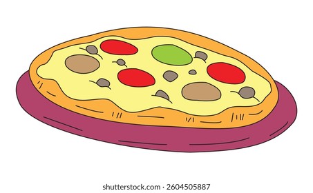 Pizza with tomato and mozzarella vector illustration