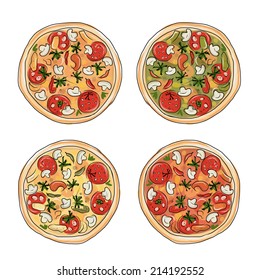 Pizza with tomato and mushrooms, sketch for your design