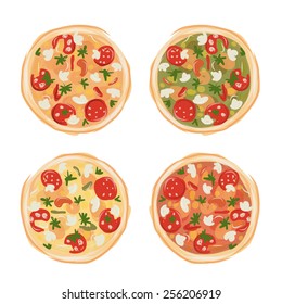 Pizza with tomato and mushrooms, sketch for your design. Vector illustration