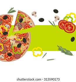 pizza with tomatoes, peppers and olives