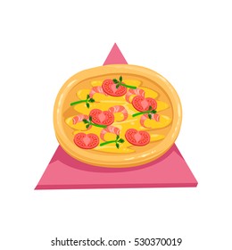 Pizza With Tomatos And Shrimps,Part Of Italian Fast Food Cuisine Restaurant Takeout Delivery Service Collection Of Illustrations