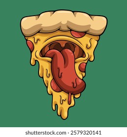 pizza tongue cartoon illustration style