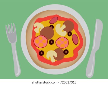 Pizza top view cartoon (vector)