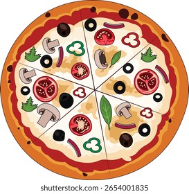 Pizza Vista superior Food Vetor