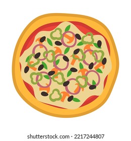Pizza top view icons. Italian food with tomato and cheese isolated on white background. Delicious menu for a restaurant with cheese , mushrooms and meat ingredients. Round food vector illustration