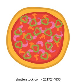 Pizza top view icons. Italian food with tomato and cheese isolated on white background. Delicious menu for a restaurant with cheese , mushrooms and meat ingredients. Round food vector illustration