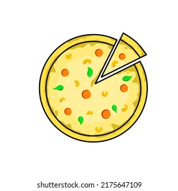 PizzaDraufsicht einzeln auf weißem Hintergrund, Vektorgrafik