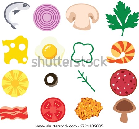 Pizza Topping Elements Set, Ingredients for Pizza Design, Vector Illustration