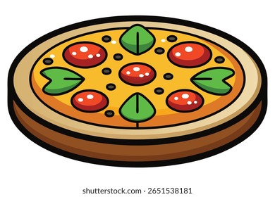 a pizza with toppings, clean vector eps