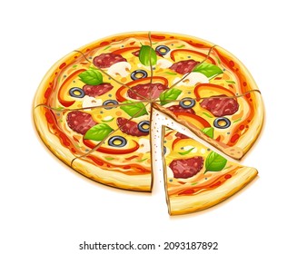 Pizza. Traditional italian food. Isolated on white background. Eps10 vector illustration.