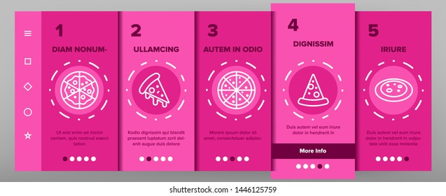 Pizza Triangle Slices Vector Onboarding Mobile App Page Screen. Delicious Pizza Piece, Street Food. Restaurant Menu, Pizzeria Logo. Traditional Italian Dish, Fastfood Isolated Contour Illustration