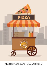 Pizza Trolley. Food truck with pizza. Street food concept