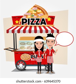 Pizza trolley on a colored background.