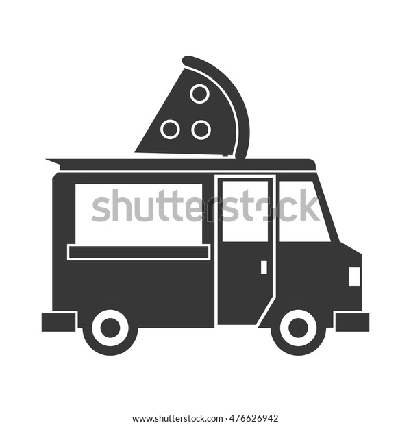 pizza truck delivery fast\
food urban business icon. Flat and isolated design. Vector\
illustration
