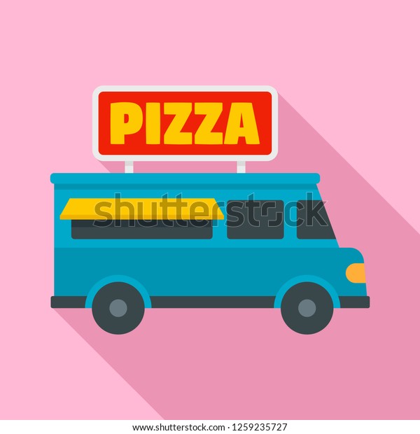 Pizza truck icon. Flat illustration of pizza truck\
vector icon for web\
design
