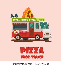 Pizza truck. Vector flat illustration