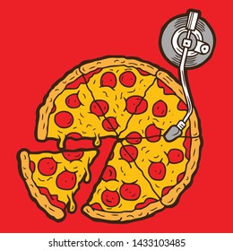 Pizza  Turntable Spinning Disc Jockey Vector Illustration