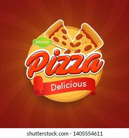 Pizza typographical logo design concept for label, sticker and emblem. template for brand, flyers, web, posters, ad, promotions, marketing, packaging. Vector illustration