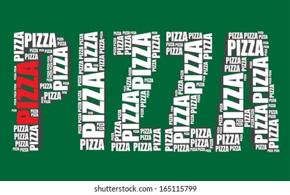pizza typography 3d text word art vector illustration pizza word cloud
