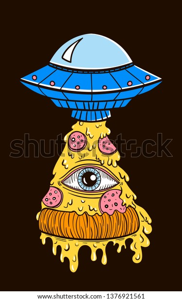 Pizza Ufo Flying Saucer Picks Pizza Stock Vector Royalty Free